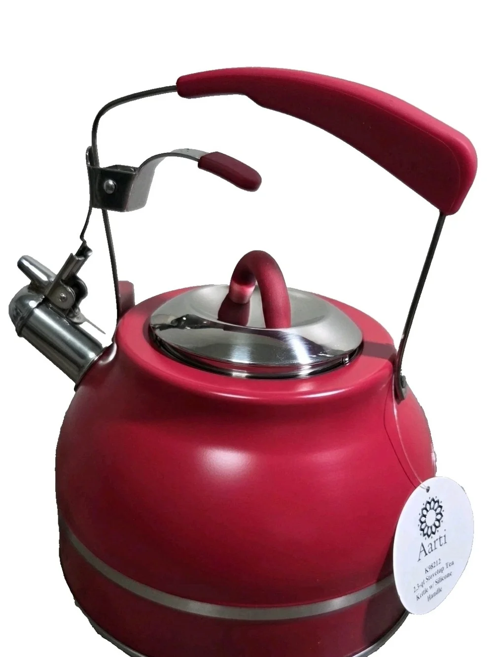 Aarti Sequeira 2.3 Qt Red Stovetop Whistling Tea Kettle